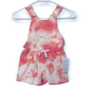Lucky Brand Big Girls Tie Dye Knit Shortall | Blush Pink White | Size 6